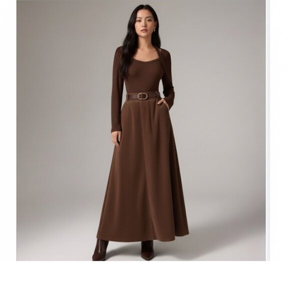 Minimalist Corduroy Skirt Maxi Brown - Picture 1 of 8